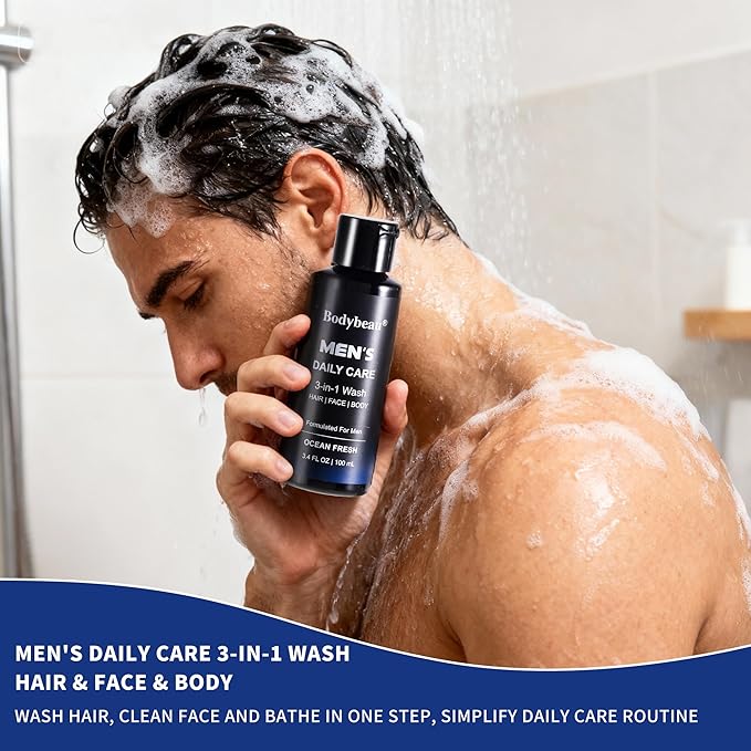 Men's Bath and Body Spa Gift Set - 7-Piece Kit with 3-in-1 Shower Gel 2-in-1 Handmade Soap and Travel Bag - Father's Day/Birthday Christmas Gifts for Dad Husband Boyfriend and Friends
