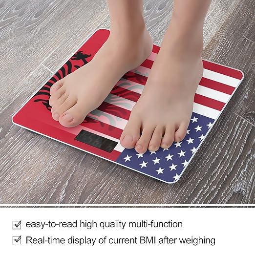 U.S.A. Albania Flag Digital Bathroom Scale for Body Weight Lighted LCD Display Round Corner