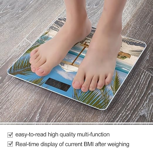 Ocean Beach Theme Scale for Body Weight Smart Scales Digital Bathroom Scale High Precision Weighing Scales with Large Display Weighing Machine for People