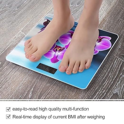 Beautiful Orchid Scale for Body Weight Safe Rounded Corners Tempered Glass Digital Bathroom Scale LED Display 400lb Capacity Weight Scales with High Precision Sensors