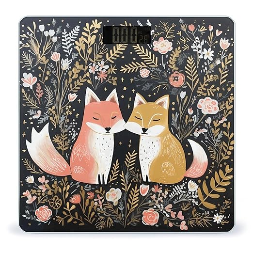 Love Cartoon Fox Scale for Body Weight Precision Bathroom Weighing Scales with Back Lit LCD Display Sturdy Tempered Glass Body Weight Scales Digital Bathroom Scale 400lb