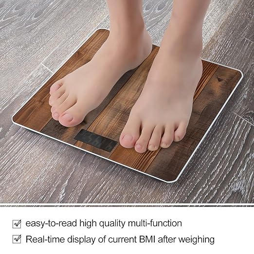 Brown Wooden Bathroom Scale Weight Scale for Body WeightHighly Accurate Digital Weighing Machine Clear LED Display Digital Bathroom Body Scale 400lb/182kg