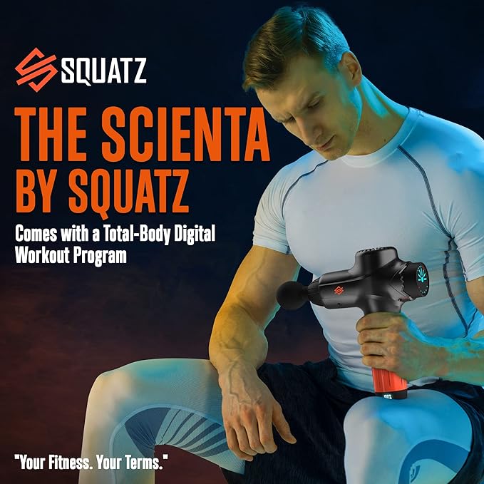SQUATZ Touchscreen Portable Electric Massage Gun 7 Speed Levels and 8 Massage Heads with a 4800mah Lithium Battery High Power and Low Noise Handheld Deep Tissue Massager Black