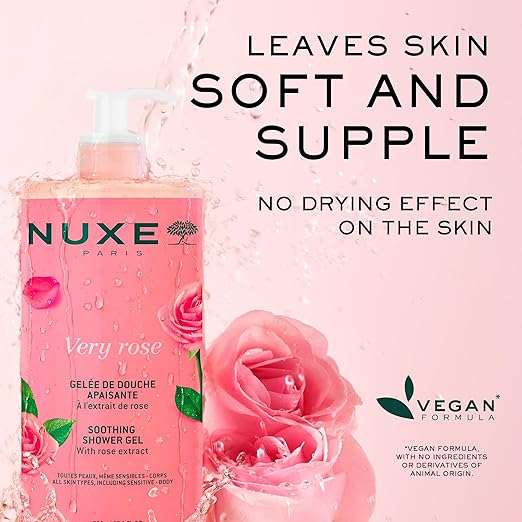 NUXE Very Rose Soothing Shower Gel Gentle Body Wash for All Skin Types Delicately Scented with Rose Floral Water