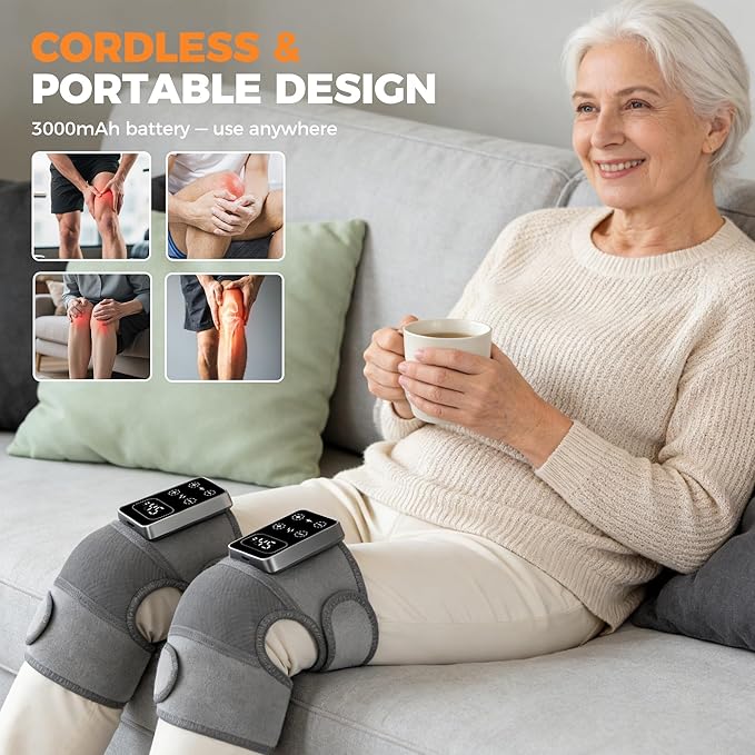 YAZHI Cordless Knee Massager for Pain Relief – Electric Heated Knee Brace 5 Heat Levels &amp 3 Massage Modes Gifts for Men and Women 2pack