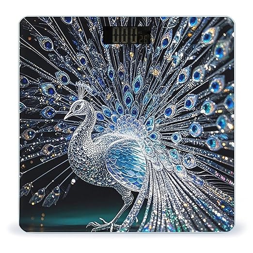 Digital Bathroom Scale for Body Weight Scale with Bright LCD Display High Accuracy Step-On Technology Auto On/Off Crystal Peacock Digital Scales 400 Lbs /180kg