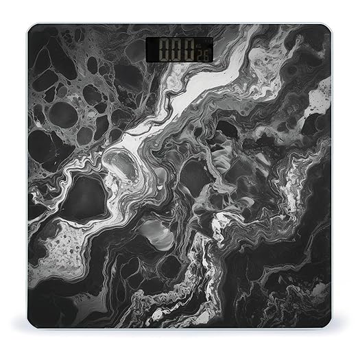 Digital Bathroom Scale for Body Weight Scale with Bright LCD Display High Accuracy Step-On Technology Auto On/Off Black Marble Pattern Digital Scales 400 Lbs /180kg