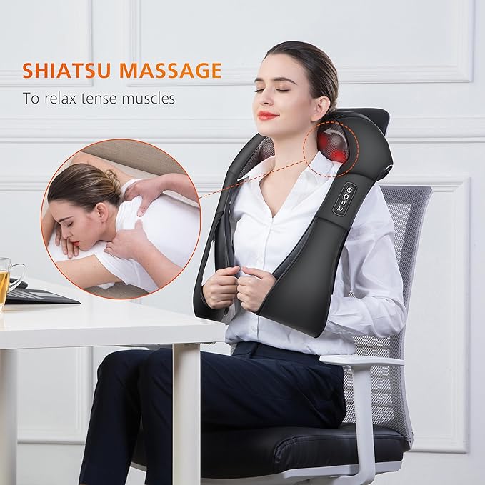 Snailax Neck Massager with Heat Shiatsu Neck Back Massager for Pain Relief Deep Tissue Knead Shoulder Massager Pillow for Back Leg Muscle Gifts for Dad