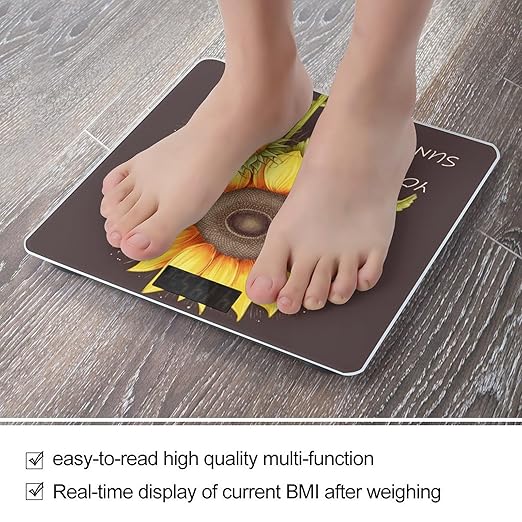 You are My Sunshine Sunflower Bathroom Scale Large LCD Backlight Display Digital Scale Rounded Corners Body Scales Automatic Power On/Off Bathroom Scales for Home Bedrooms