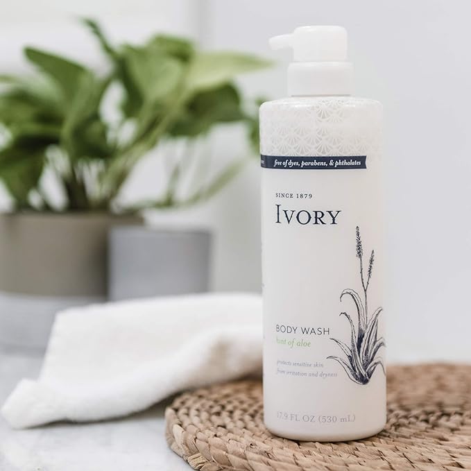 Ivory Sensitive Skin Moisturizing Body Wash Hint of Aloe 17.9 Fl Oz (Pack of 4)