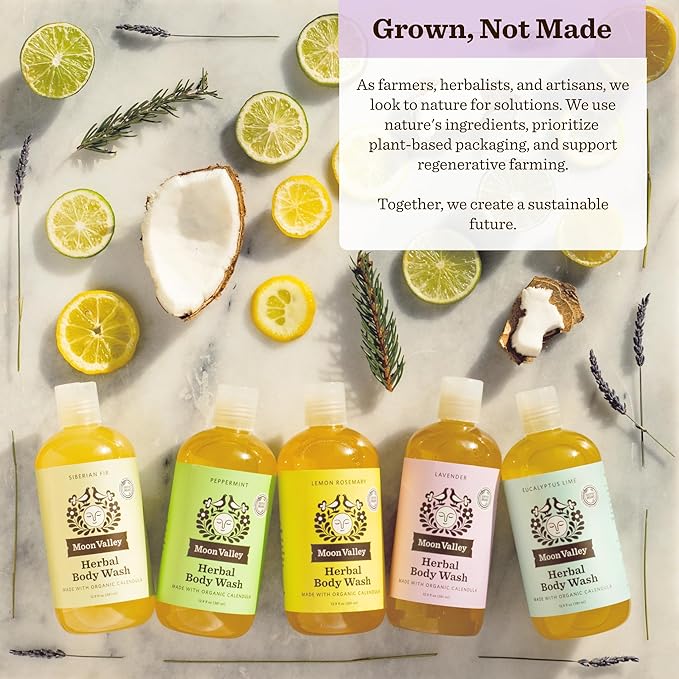 Moon Valley Organics Herbal Body Wash Lavender Peppermint Siberian Fir All Natural Ingredients No Parabens Vegan Moisturizing Essential Oils Variety 3 Pack