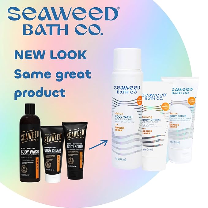 Seaweed Bath Co. Body Wash Body Cream and Body Scrub Trio 12 Ounce 6 Ounce (Pack of 2) Orange Cedar Scent Sustainably Harvested Seaweed