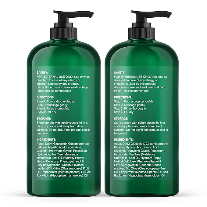 Botanic Hearth Tea Tree Body Wash 16 fl oz (2 Pack) Natural Antifungal &amp Odor Control Shower Gel for Acne Athlete’s Foot Ringworm Jock Itch Healthy Skin Sulfate &amp Paraben Free for Men &a