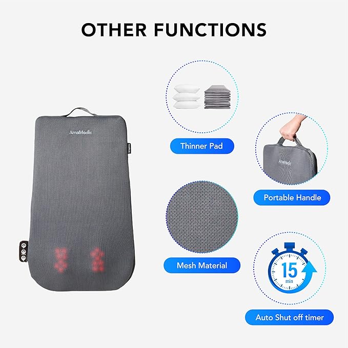 AmaMedic AM10027 Back Massage Pad Dual Massage Heads Intuitive Button Flattening Material Portable Handle