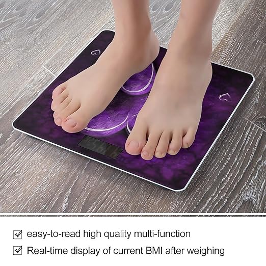 Purple HeartsScale for Body Weight with LCD High Precision Weighing Scales Fashion Sturdy Tempered Glass Weight Scales Easy-to-Read Digital Bathroom Scale for Daily 400lb