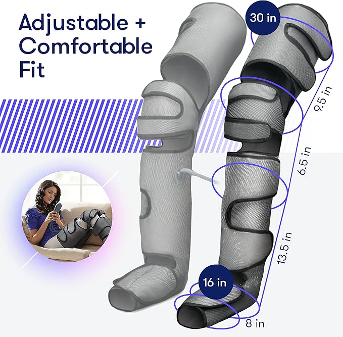 Leg Massager with Heat Air Compression Foot Massager for Circulation Muscles Relaxation Adjustable Feet Calves Massager with 3 Pressure Levels &amp 7 Massager Modes Small No Knee Gray