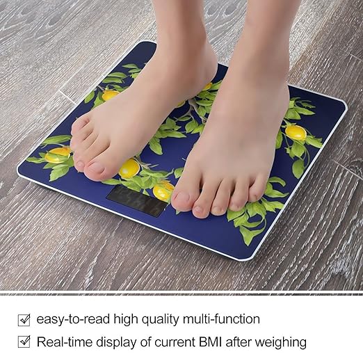 Lemon Tree Bathroom Scale Rounded Smart Scale for Body Weight Automatic Power On/Off Weight Scales Accurate Bathroom Digital Scales for Pet Home Bedroom Kitchen