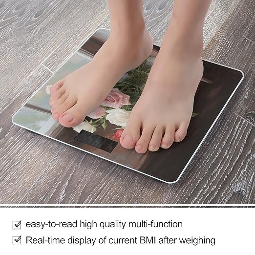 Roses Bloom Bathroom Scale for Body Weight LCD Display Digital Bathroom Scale Tempered Glass Bathroom Weight Scales Fashion Smart Scales for Home Bedroom 400 Lb