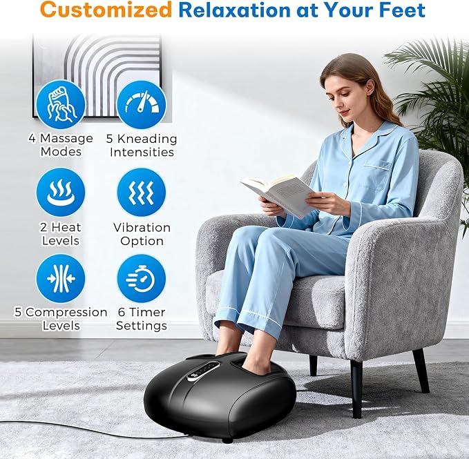 Shiatsu Feet Massager Foot Massager with Heat Deep Kneading Vibration and Air Compression for Plantar Fasciitis 2 Heat Levels Birthday Gifts for Women Mom Dad