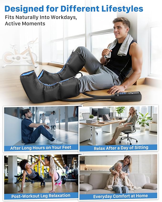 Air Compression Leg Massager with Heat : MUSUGY Sequential Foot and Calf Massager for Circulation and Pain Relief with 9 Intensity 6 Modes 3 Heat - for Mom Dad Standing Jobs &amp Daily Relaxatio