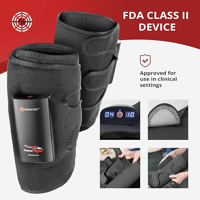 ManaMed PlasmaFlight Calf Muscle &amp Leg Massager for Pain Relief &amp Circulation | Approved Kneading Air Massage Leg Sleeve Compression Wrap | Portable Professional SCD Machine for Legs with 2 Mo