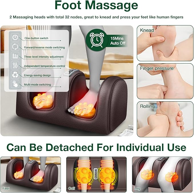 Full Body Massage Mat with Heat Kneading &amp Vibration - 10-Drive Heating &amp Detachable Leg Support for Home Office Use - Relief for Neck Back Legs &amp Feet