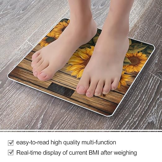 Paint Wooden Board Sunflower Scale for Body Weight Digital Bathroom Scale Accurate Smart Weight Scales with Large Display Weighing Machine High Precision Scales