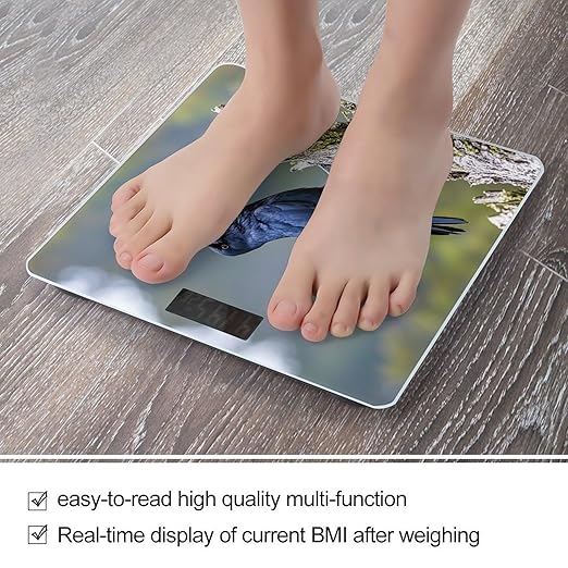 Black Crow Birds Bathroom Scale for Body Weight with High Precision Large LCD Backlight Display Digital Weighing Scale with BMI Capacity Up to 180kg