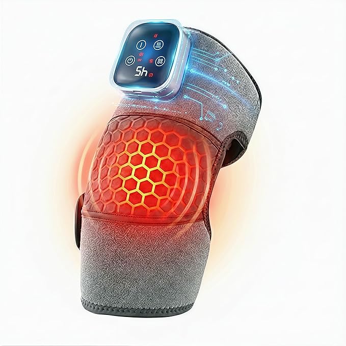 2026 Upgraded Cordless Knee Massager with Heat &amp Vibration Adjustable Wrap Design LED Display Rechargeable Knee Heating Pad for Home Office &amp Daily Relaxation (Grey(Single))