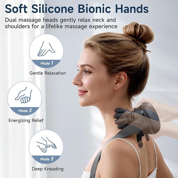 Neck Massager Bionic Heated Massager Portable Shiatsu Neck and Back Massager Electric Deep Tissue 4D Kneading Massage Simulated Human Hand Design for Pain Relief and Muscle Relax (Black)