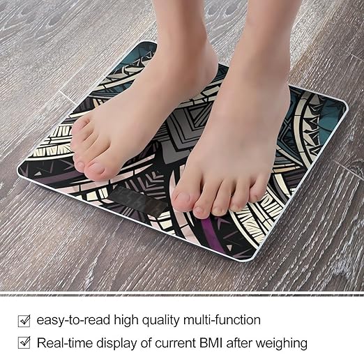 Art Deco Geometric Pattern Digital Bathroom Scale for Body Weight Weighing Scale with Backlit LCD Display High Precision Measurements &amp Measures Weight Up to 180kg