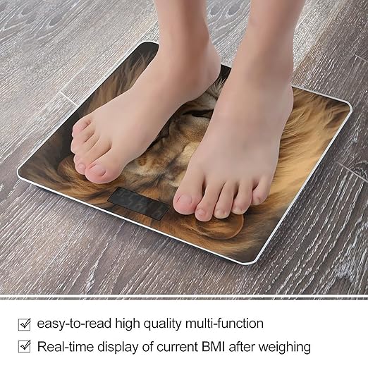 African Lion Head Scale for Body Weight Anti-Slip Tempered Glass Digital Bathroom Scales Clear LCD Display Weighing Scale Safe Rounded Corners Smart Scales
