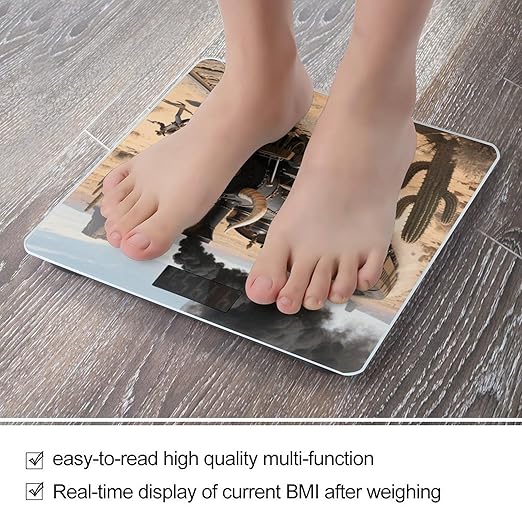 Steam Train in The Desert Scale for Body Weight Sturdy Tempered Glass Weighing Scales with LCD Display Accurate Digital Bathroom Scale Convenient Body Fat Smart Scales Easy Read