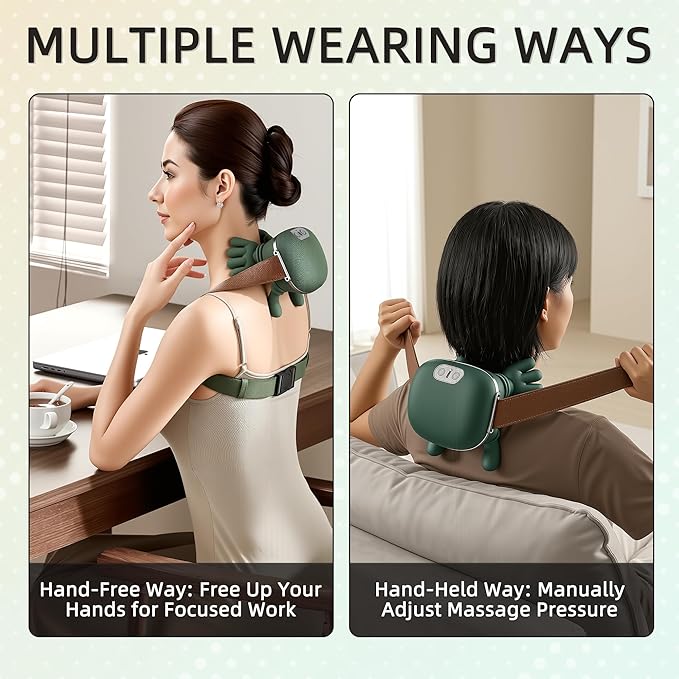 Neck Massager with Heat Bionic Portable Shiatsu Neck and Back Massager Electric Shoulder Massagers with Fingers for Pain Relief Deep Tissue Simulated Human Hand Design 4D Kneading Green