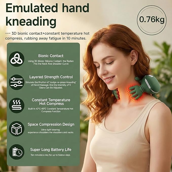 Portable Neck and Shoulder Massager with Soothing Heat 4D Deep-Kneading Rechargeable Massage Device for Back and Body Use at Home Office or On The Go
