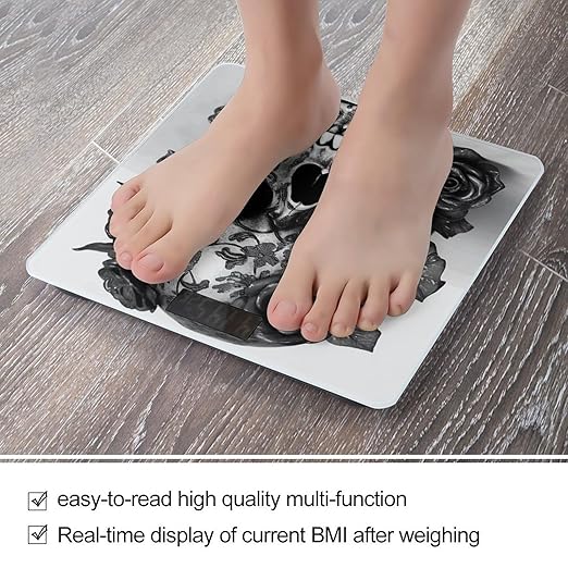 Black Skull Rose Smart Scale for Body Weight Accurate Bathroom Scale with LED Display Digital Weight Scales Weighing Machine High Precision Scales for Bath Home