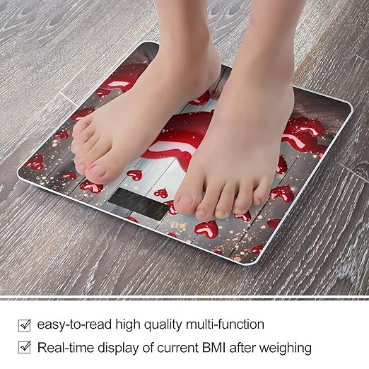 Red Love Heart Scale for Body Weight Anti-Slip Tempered Glass Digital Bathroom Scales Clear LCD Display Weighing Scale Safe Rounded Corners Smart Scales