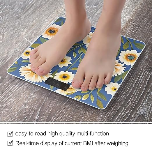 Flowers on Background Scale for Body Weight Digital Bathroom Scale Accurate Smart Weight Scales with Large Display Weighing Machine High Precision Scales
