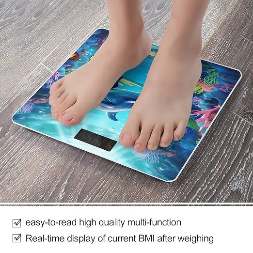 Ocean Underwater Dolphin Fish Weight Scale for Body Weight Digital Bathroom Scale High Capacity Accurate Digital Weighing Scales and Easy-to-Read on Backlit LCD Display Scales