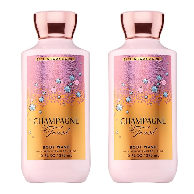 Bath &amp Body Works Champagne Toast Body Wash Nourishing Cleanser with Pro-Vitamin B5 &amp Aloe Bubbly Champagne &amp Sparkling Berry Scent Gentle for Daily Use 10 fl oz - 2 Pack