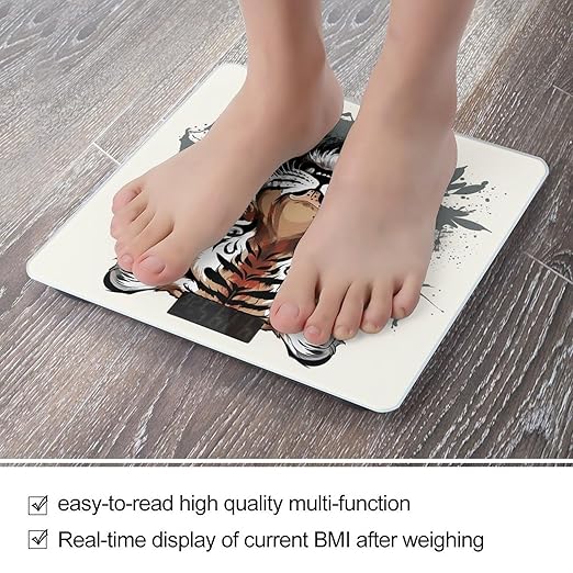 Black and White Doodle Tiger Digital Bathroom Scale for Body Weight Weighing Scale with Backlit LCD Display High Precision Measurements &amp Measures Weight Up to 180kg