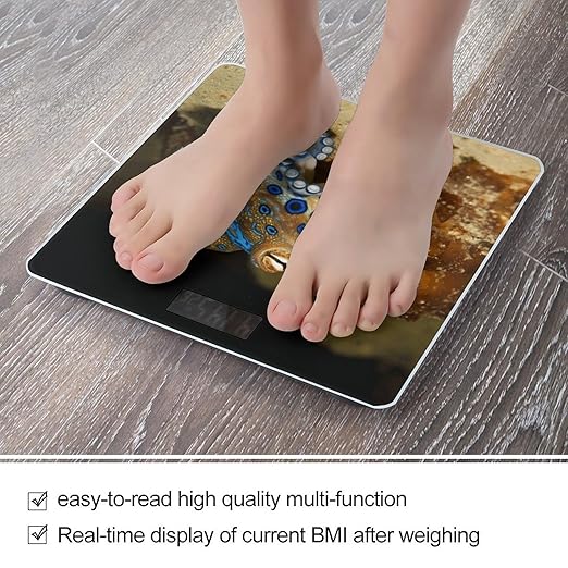 Blue Ring Octopus Scale for Body Weight Safe Rounded Corners Tempered Glass Digital Bathroom Scale LED Display 400lb Capacity Weight Scales with High Precision Sensors