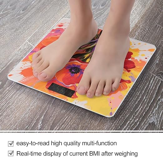 Colorful Flowers Weight Scale Large Digital Bathroom Scales with Bright LED Display Non Slip Digital Scale and Step On Fashion Weighing Machine for Body
