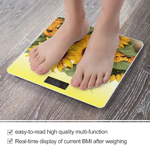 Sunflowers Floral Digital Bathroom Scale for Body Weight Weighing Scale with Backlit LCD Display High Precision Measurements &amp Measures Weight Up to 180kg