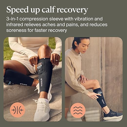 Therabody RecoveryPulse Calf - Compression &amp Vibration Sleeve for On The Go Relief Reduce Soreness in Lower Legs Increase Flexibility Circulation &amp Accelerate Recovery (Small)