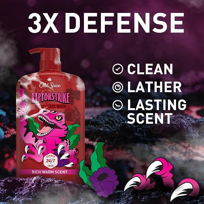 Old Spice Cleansing Body Wash for Men3X Defense24/7 Shower Fresh with Lasting Scent2-in-1 Body &amp Face WashRaptorstrike with Dark Berry Scent33.4 oz(Pack of 2)