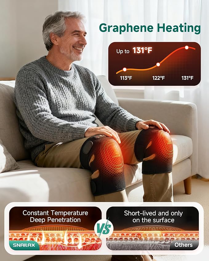 Cordless Knee Massager with Heat 360°All-around Vibration Graphene Heating Pad for Knee Rechargeable Multi Modes Large-size Range for Athletes Housewives Elders Gifts for Men Women Home Office Use