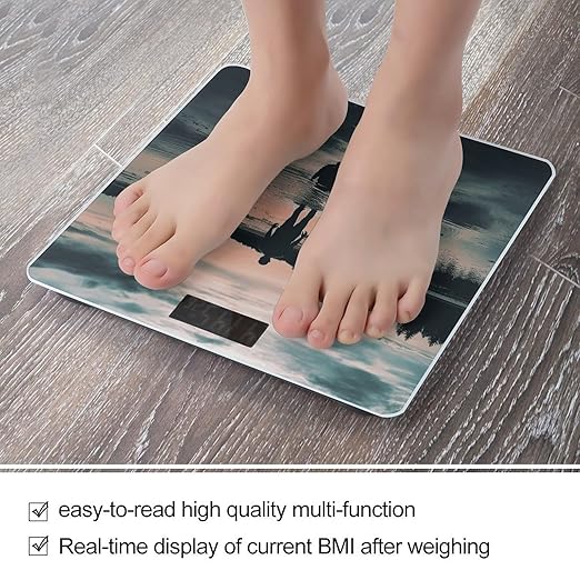 Standing in The Lake Digital Bathroom Scale for Body Weight Weighing Scale with Backlit LCD Display High Precision Measurements &amp Measures Weight Up to 180kg