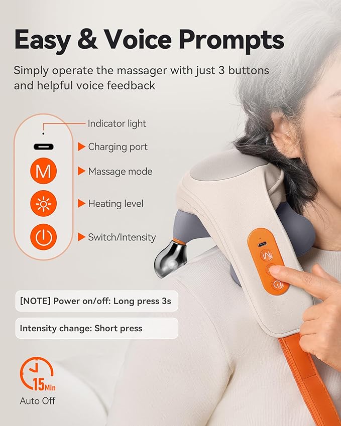 6D Shiatsu Neck Massager with Heat Cordless Upper Back &amp Shoulder Massager for Pain Relief Deep Tissue Dual-Sided Massage Heads Relaxing Electric Kneading Massage Best Gifts for Men Women