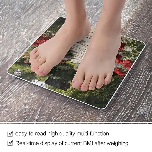 Crimson Red and Sage Floral Vatika Smart Scale for Body Weight Digital Bathroom Scale Toughened Glass Weight Scale with Large LCD Backlight Display High Precision Scales Weighing Machine